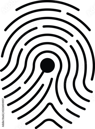 Biometric security featuring fingerprint ridges, core pattern, and black center for authentication system designs