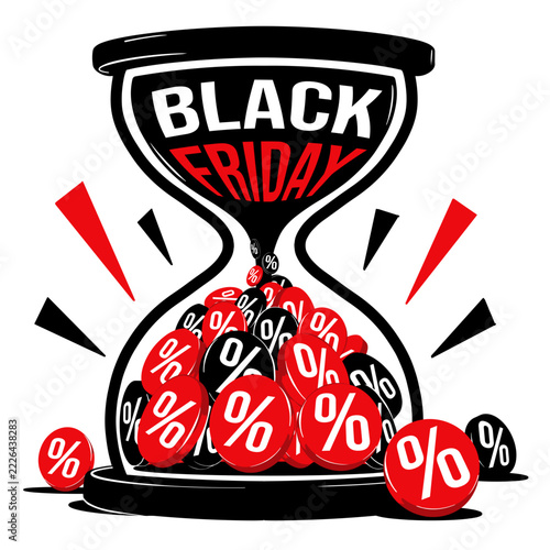 Black Friday Hourglass Filled with Discount Percent Symbols for Limited Time Sale