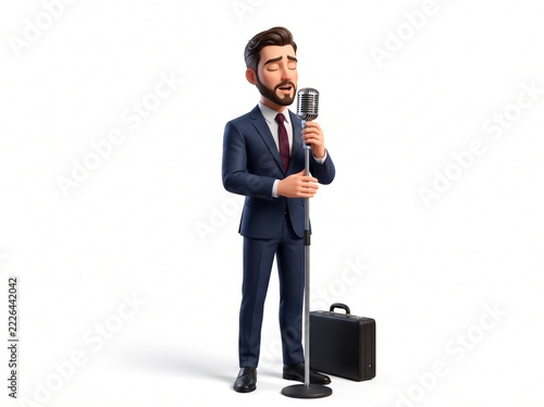 3D Businessman Mascot performing as a romantic Crooner