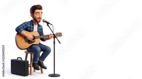 3D Businessman Mascot performing as an intimate Folk Singer