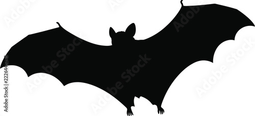 Halloween Bat Black Silhouette Illustration With Spread Wings for Spooky Decorations and Seasonal Graphic Design