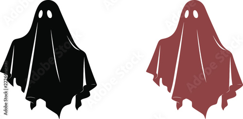 Halloween-Ghost Black Silhouette Illustration with Flowing White Sheet Shape for Spooky Seasonal Decorations and Party Graphics