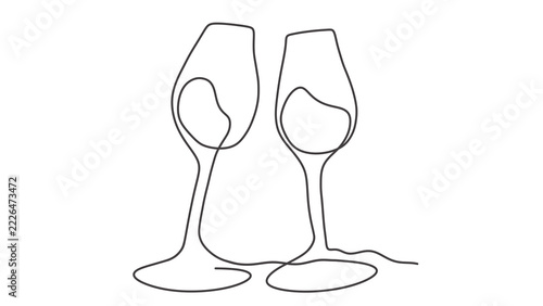 Continuous One Line Drawing of Two Wine Glasses