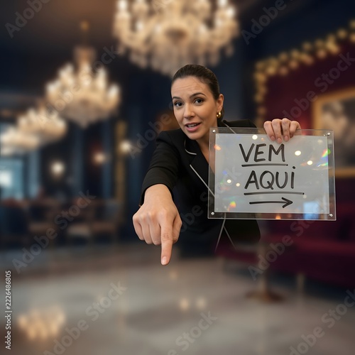 Person pointing with an index finger in an expressive gesture directing attention and indicating a direction for communication and promotional concepts with a bold visual emphasis on the hand movement