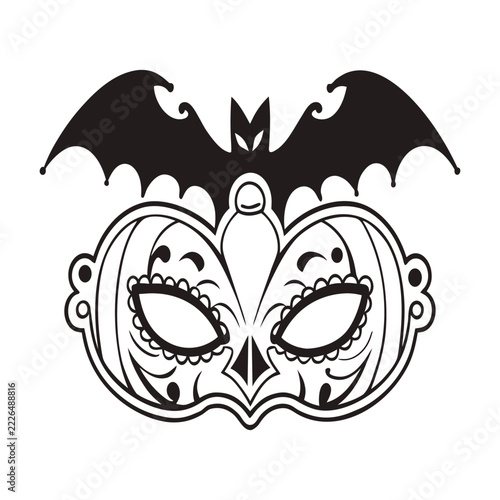 Gothic Pumpkin Bat Emblem Masquerade Mask Vector