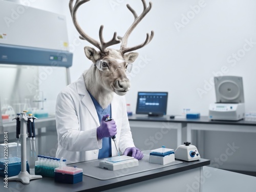 Reindeer scientist working in medical laboratory