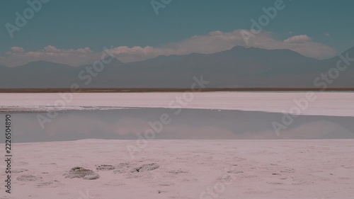 Salar de Atacama Salt Flats and Reflective Lagoon with Andes Mountains, San Pedro de Atacama, Chile