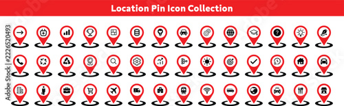 Location Pin Icon Collection with Navigation and Service Symbols