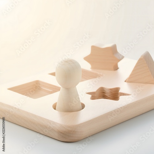 One Wooden Peg Precisely Fitting a Matching Hole Among Several Unused Shapes, Minimal Precision and Problem Solving Concept