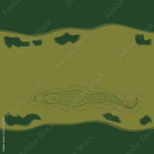 Abstract vector background with river and swimming crocodile