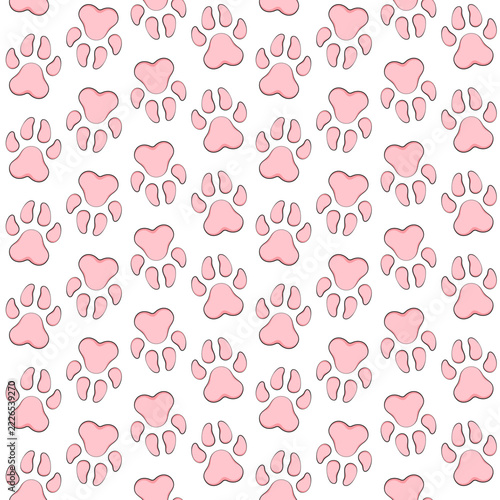 Seamless pattern with print animal paw. Colored background.