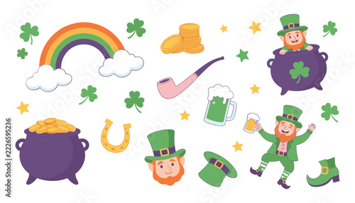 Fotografie Saint Patrick day leprechaun holiday elements set
