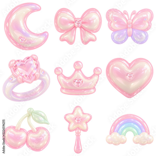 Y2K Pastel Pink Pearl Kawaii Decorative Icon Set 3D