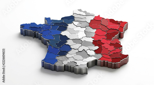 France Map with French Flag Colors, Geographic Silhouette and Creative Cartographic Designs