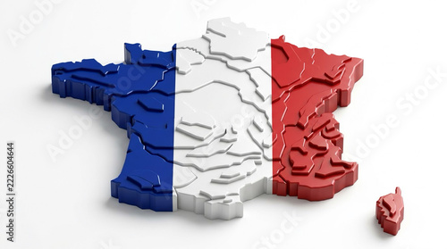 France Map with French Flag Colors, Geographic Silhouette and Creative Cartographic Designs