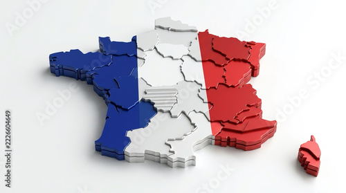 France Map with French Flag Colors, Geographic Silhouette and Creative Cartographic Designs