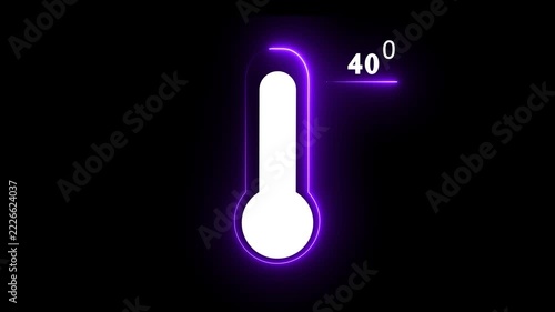 Neon glowing medical thermometer icon animation. That's indicates weather temperature 40 degree increase or decline. Thermometer equipment showing hot.4k video