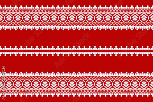 Red and White Ethnic Circular Flower Border Pattern Vector
