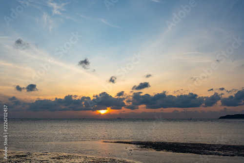 Amazing colorful clouds in sunset or sunrise sky nature light background