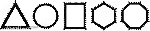 black geometric shapes set with zigzag edge frames set isolated on white background