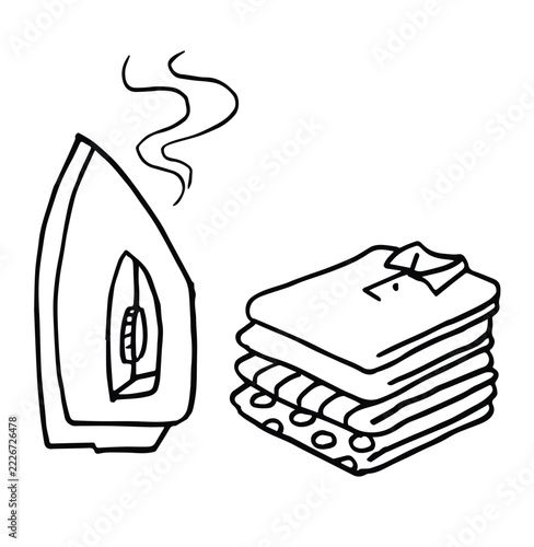 Ironing Clothes and Folded Laundry Hand-Drawn Illustration
