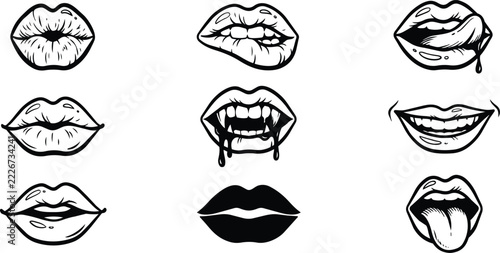 Set of various cartoon lips expressions