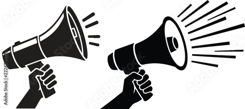 Hands holding megaphones illustration