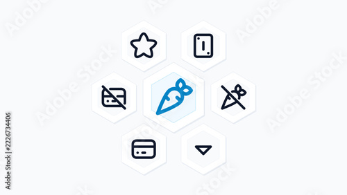 Smart Parking Slot Guidance Spot Navigation Sensor Car 7 Vector Icon Set Hexagon Honeycomb Tech Layout Isolated Background