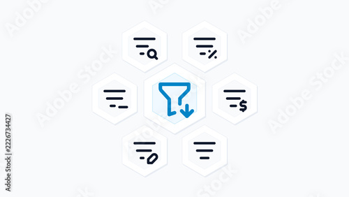 Waste Water Recycling Utility Sanitation Plant Pipe 7 Vector Icon Set Hexagon Honeycomb Tech Layout Isolated Background