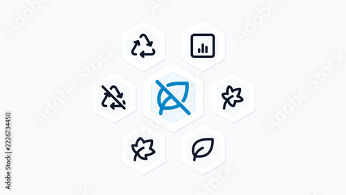 Bio Composite Sustainable Fiber Eco Material Package 7 Vector Icon Set Hexagon Honeycomb Tech Layout Isolated Background