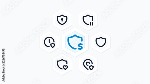 Honeynet Cyber Threat SOC Security Detection Center 7 Vector Icon Set Hexagon Honeycomb Tech Layout Isolated Background