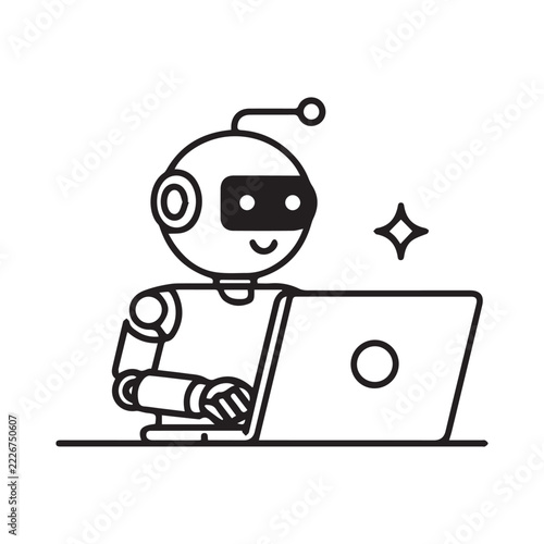 Robot working on a laptop