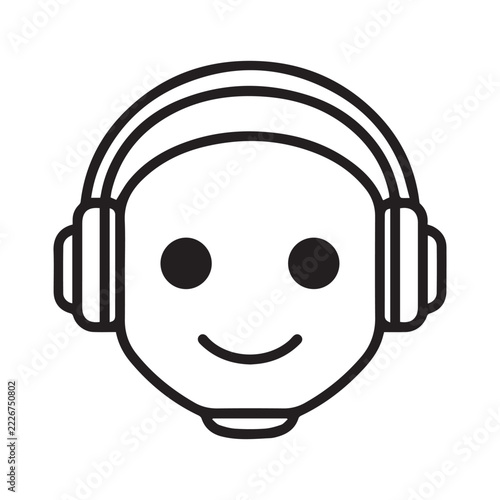 Friendly robot wearing headphones icon