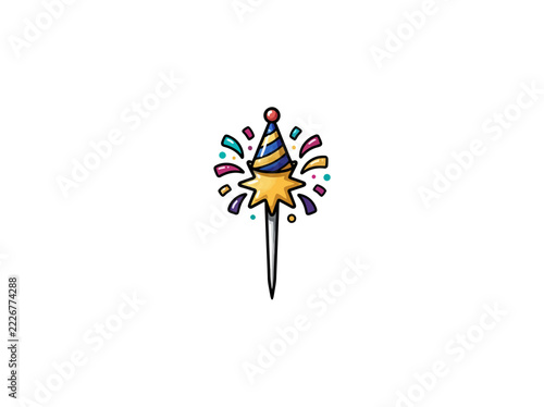 Colorful New Years Eve Party Horn With Confetti And Celebration Bursts Vector Illustration