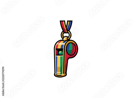 Colorful New Year Party Whistle With Striped Ribbon And Metallic Ring Vector Illustration