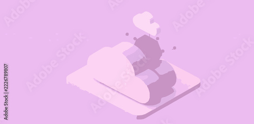 Cloud Computing Network Flat Isometric Vector Illustration in Soft Pink and Lavender Palette with Ample Copy Space, Balanced Negative Space, Modern Technology Design