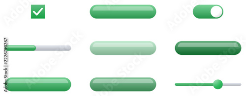 Glossy ui buttons set, isolated PNG with transparent background