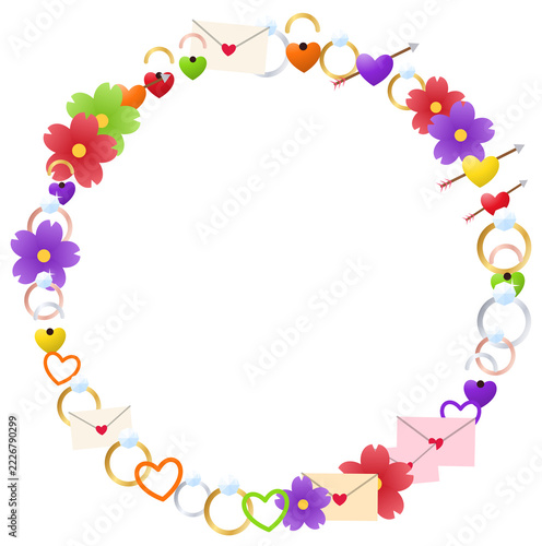 Decorative valentine love elements round wreath isolated on transparent background