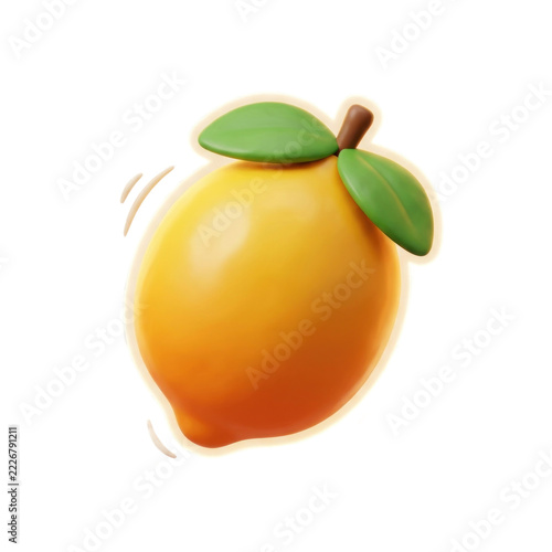 Glossy 3D lemon sticker icon with white outline.