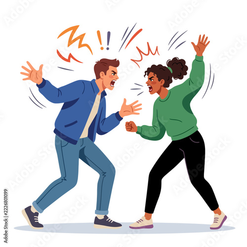 Couple arguing, shouting, isolated, transparent background