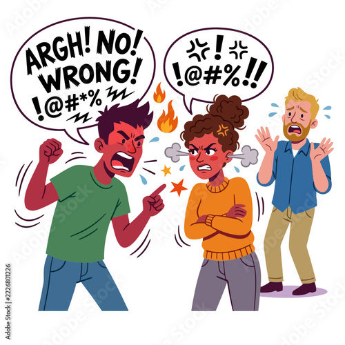 Angry Couple Arguing, Man Shouting, Woman Fuming, Man Frustrated