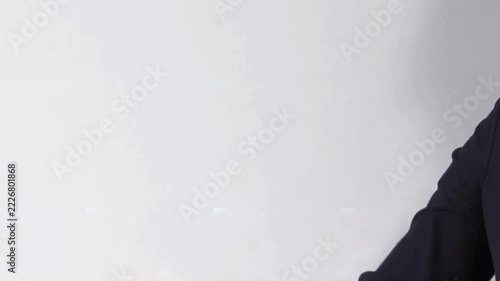 Minimalist video animation of a person greeting with a hand gesture against a white background
