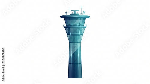 Modern airport control tower illustration on plain white background