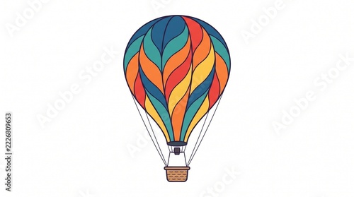 Colorful hot air balloon with vibrant wavy pattern isolated on white