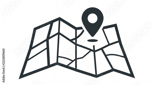 Minimalist map icon with location pin marker for navigation services