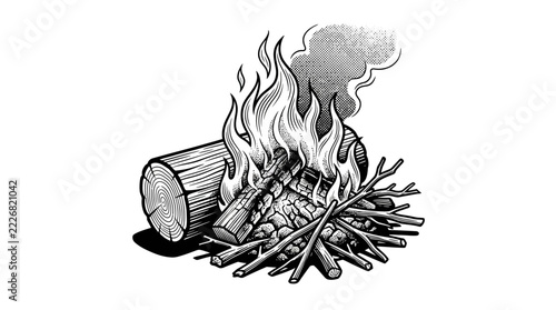 The Image Is A Black And White Illustration Of A Pile Of Firewood The