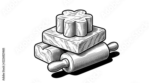 The Image Is A Black And White Illustration Of A Stack Of Three Wooden