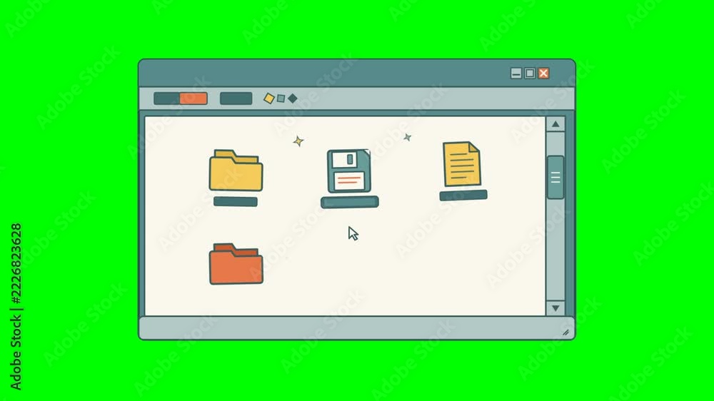 2D Vintage Digital File Management System Interface Animation Stock ...