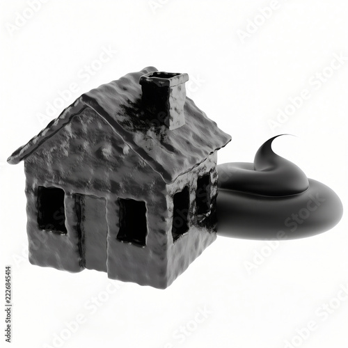 Black Textured Miniature House Model with Abstract Base