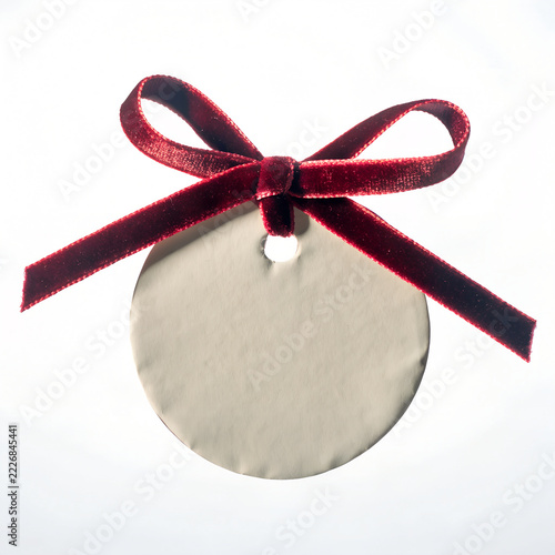Blank Round Gift Tag with Red Satin Ribbon